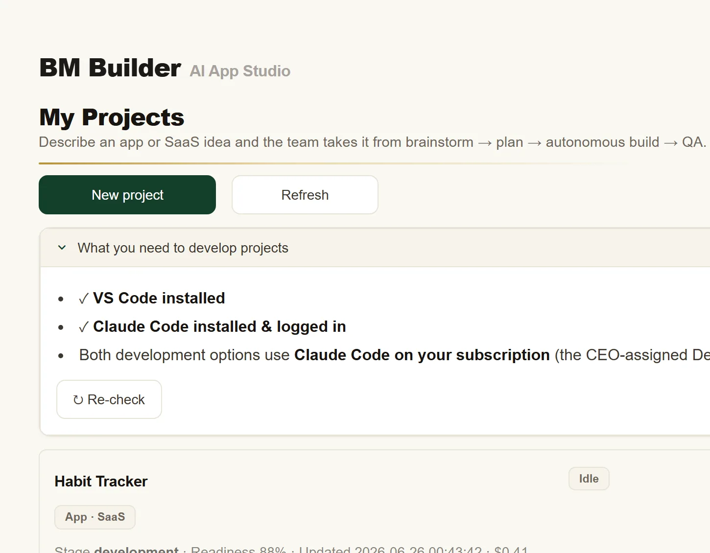 BM Builder dashboard