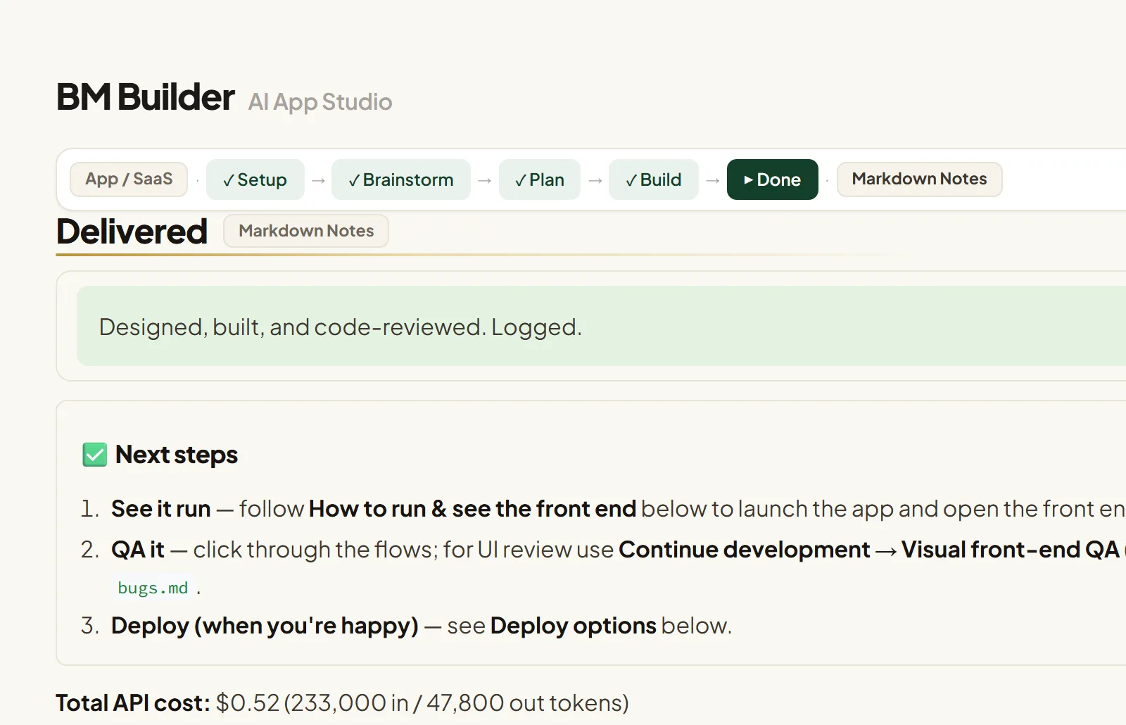 Delivered / next steps screen