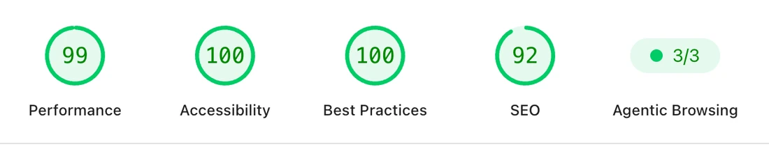 Google PageSpeed Insights desktop scores for bespokemind.ai: Performance 99, Accessibility 100, Best Practices 100, SEO 92