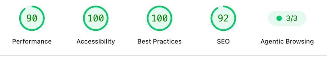 Google PageSpeed Insights mobile scores for bespokemind.ai: Performance 90, Accessibility 100, Best Practices 100, SEO 92